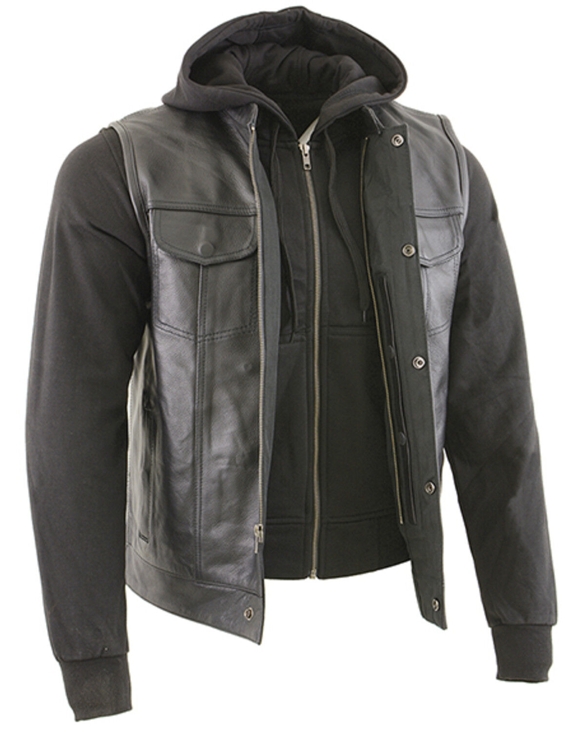 Image #4 - Milwaukee Leather Men's Club Style Zip Front Vest and Full Sleeve Hooded Jacket - Big, Black, hi-res