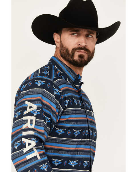 Image #2 - Ariat Men's Team Chandler Southwestern Striped Print Long Sleeve Button-Down Western Shirt, Dark Blue, hi-res