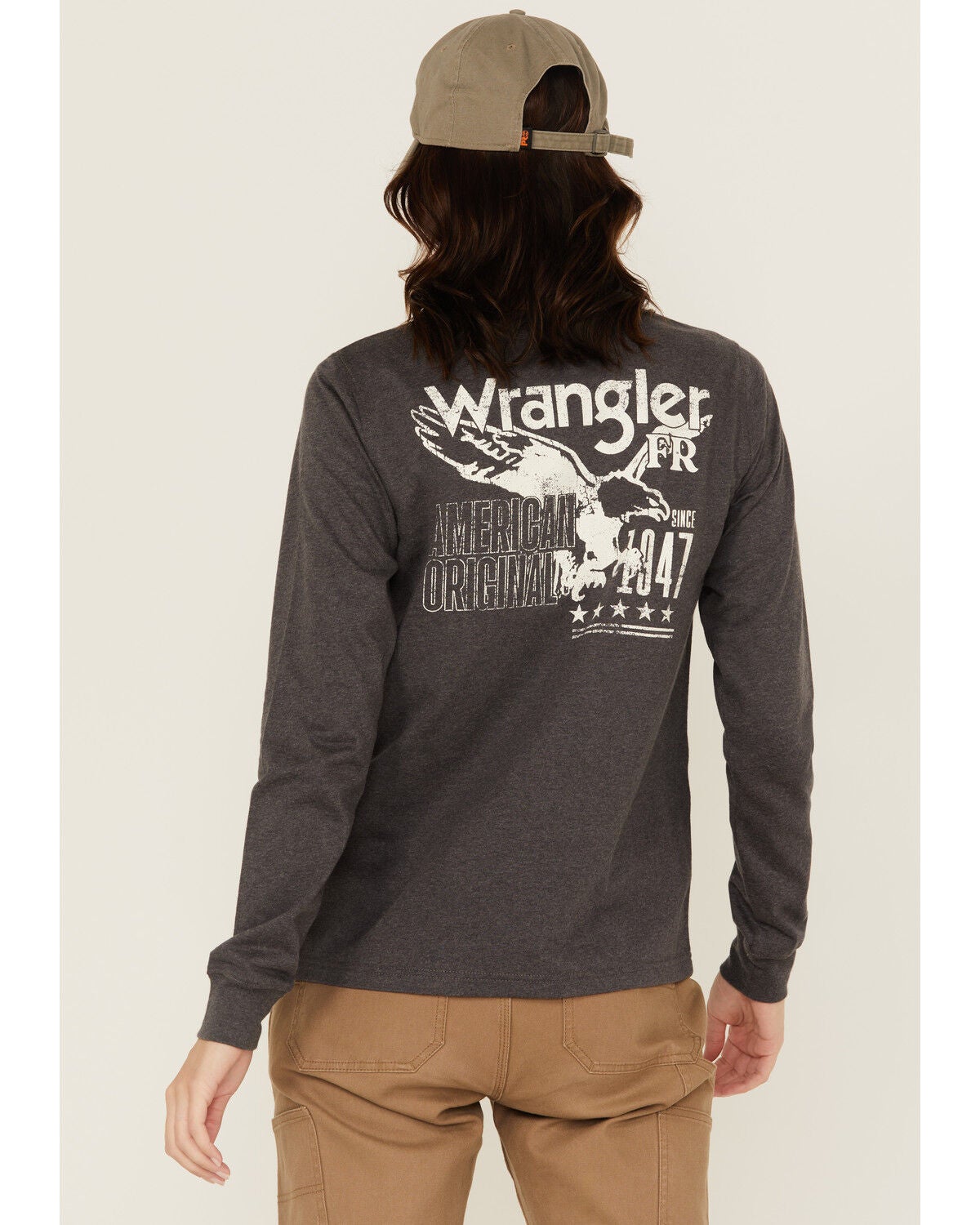 Wrangler Women's FR Eagle Long Sleeve Graphic Work T-Shirt - Plus, Charcoal, hi-res