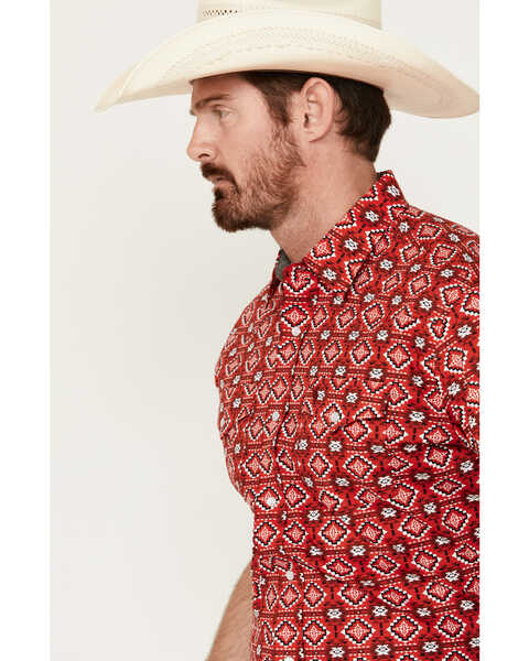 Image #2 - Rodeo Clothing Men's Southwestern Print Short Sleeve Pearl Snap Stretch Western Shirt , Red, hi-res