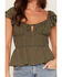 Image #3 - Ash & Violet Women's Solid Flutter Sleeve Top, Green, hi-res