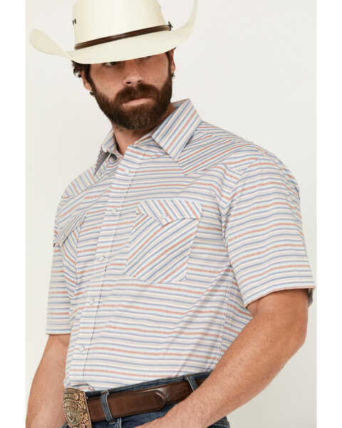 Image #2 - Panhandle Men's Serape Striped Short Sleeve Pearl Snap Western Shirt , Cream, hi-res