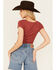 Image #4 - Shyanne Women's V Neck Short Sleeve Stretch Knit Top , Rust Copper, hi-res