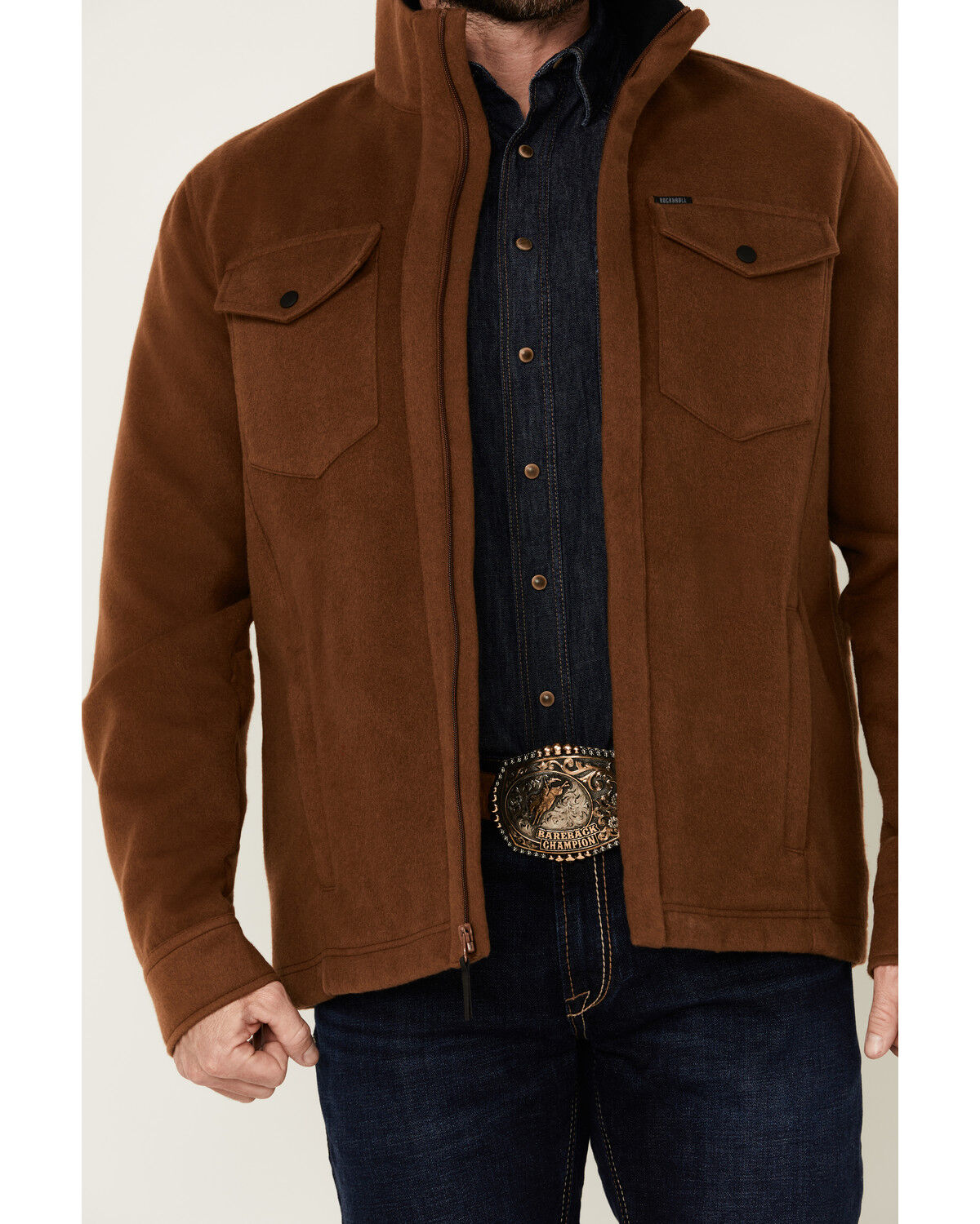 Image #3 - Rock & Roll Denim Men's Solid Twill Zip-Up Jacket, Camel, hi-res