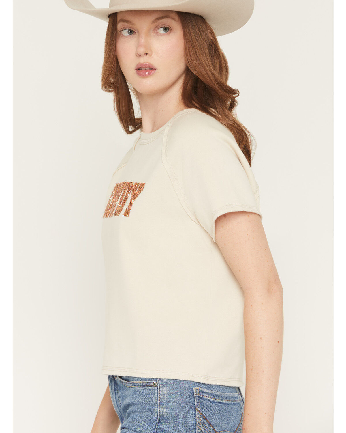 Image #2 - Blended Women's Howdy Rhinestone Short Sleeve Graphic Tee, Cream, hi-res