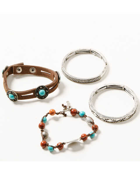 Image #1 - Shyanne Women's Canyon Sunset Turquoise Bangle Bracelet 4-Piece Set, Silver, hi-res