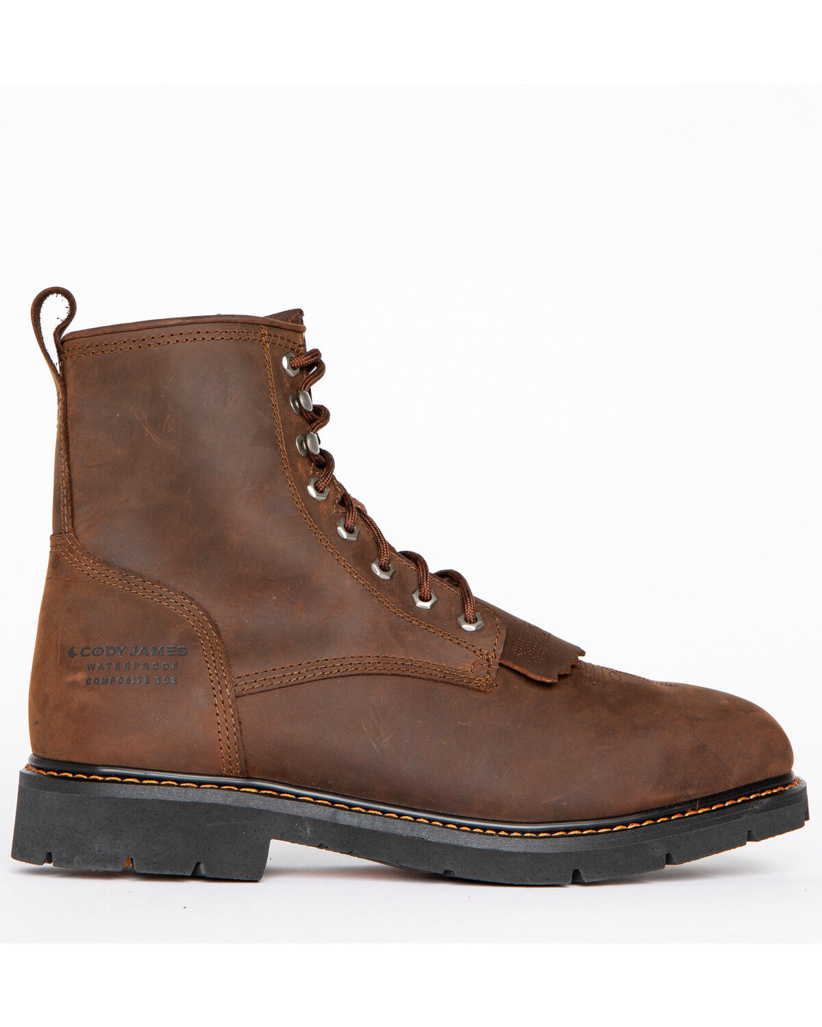 Image #2 - Cody James Men's 8" Mustang Lace-Up Kiltie Waterproof Work Boots - Composite Toe, Brown, hi-res