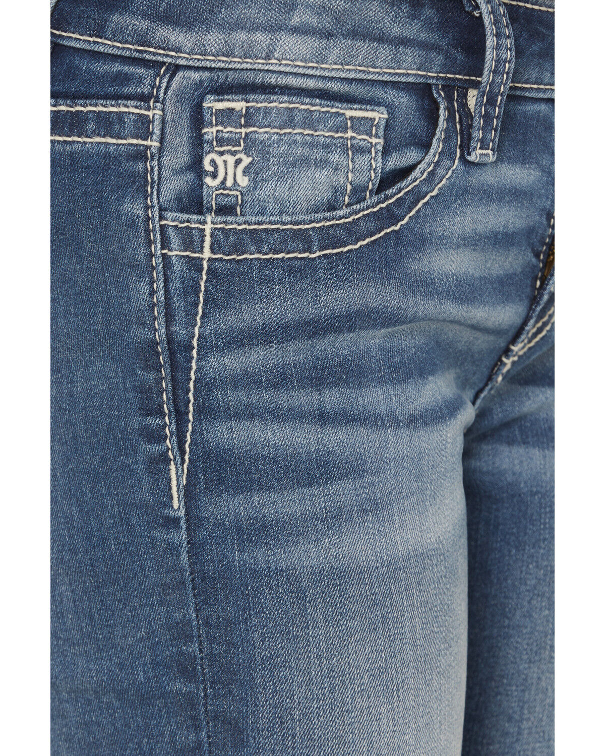 Image #2 - Miss Me Girls' Medium Wash Fleur de Lis Pocket Bootcut Denim Jeans, Medium Wash, hi-res