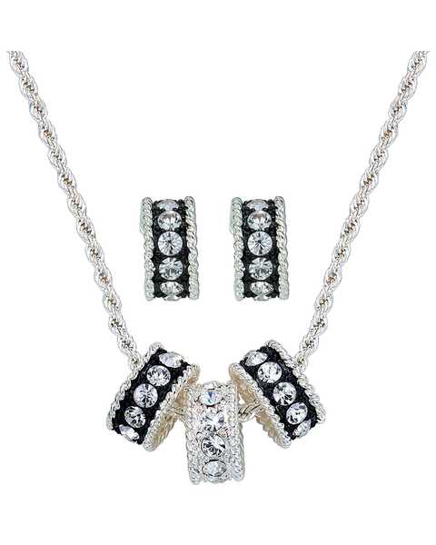Montana Silversmiths Women's Triple Rings Necklace & Earrings Jewelry Set, Silver, hi-res