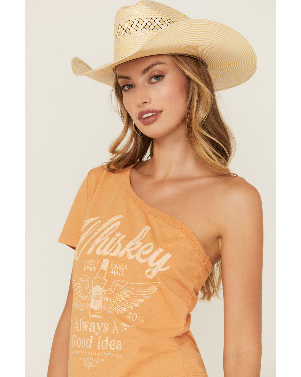 Image #2 - Youth in Revolt Women's Whiskery One Shoulder Tee, Mustard, hi-res
