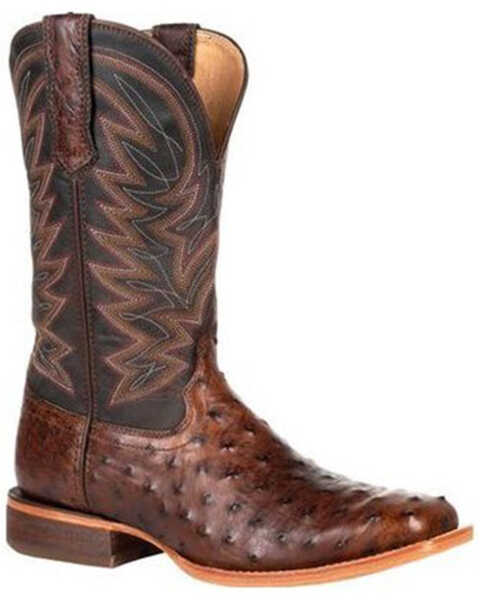 Image #1 - Durango Men's Brown Exotic Full-Quill Ostrich Western Boots - Square Toe, Dark Brown, hi-res