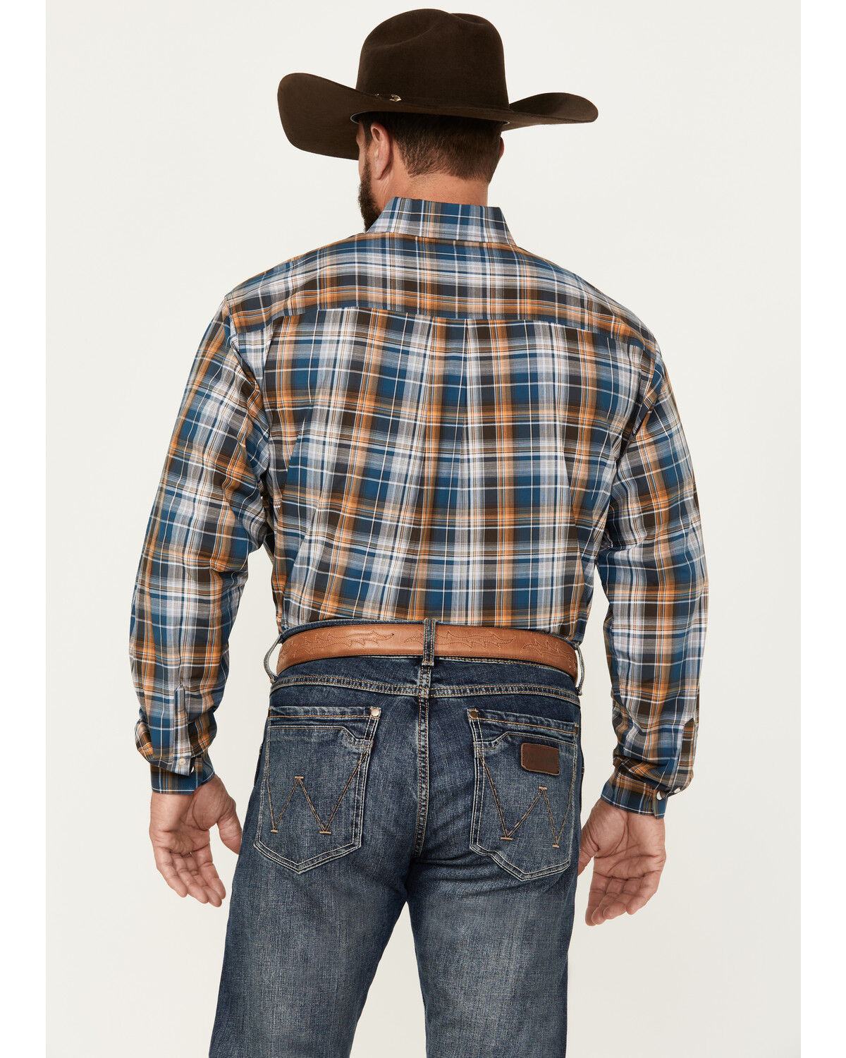 Image #4 - Cinch Men's Plaid Print Long Sleeve Button-Down Western Shirt, Blue, hi-res
