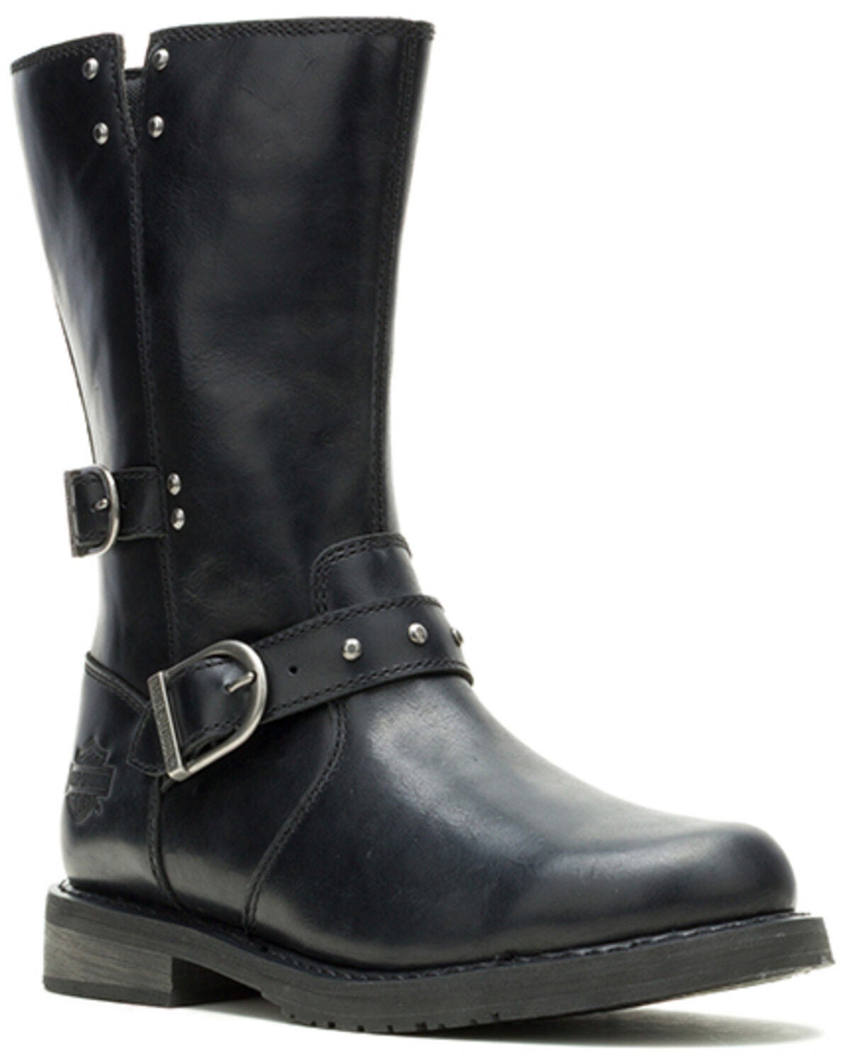 Harley Davidson Women's Addie Buckle Studded Motorcycle Boots - Round Toe, Black, hi-res