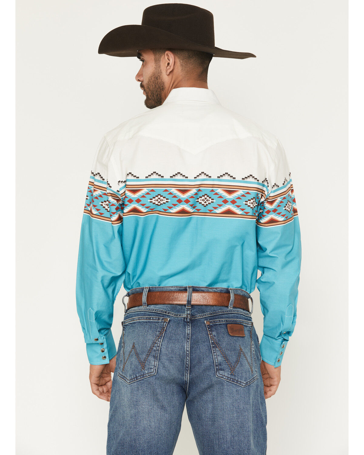 Image #4 - Rodeo Clothing Men's Southwestern Border Long Sleeve Snap Western Shirt, Teal, hi-res