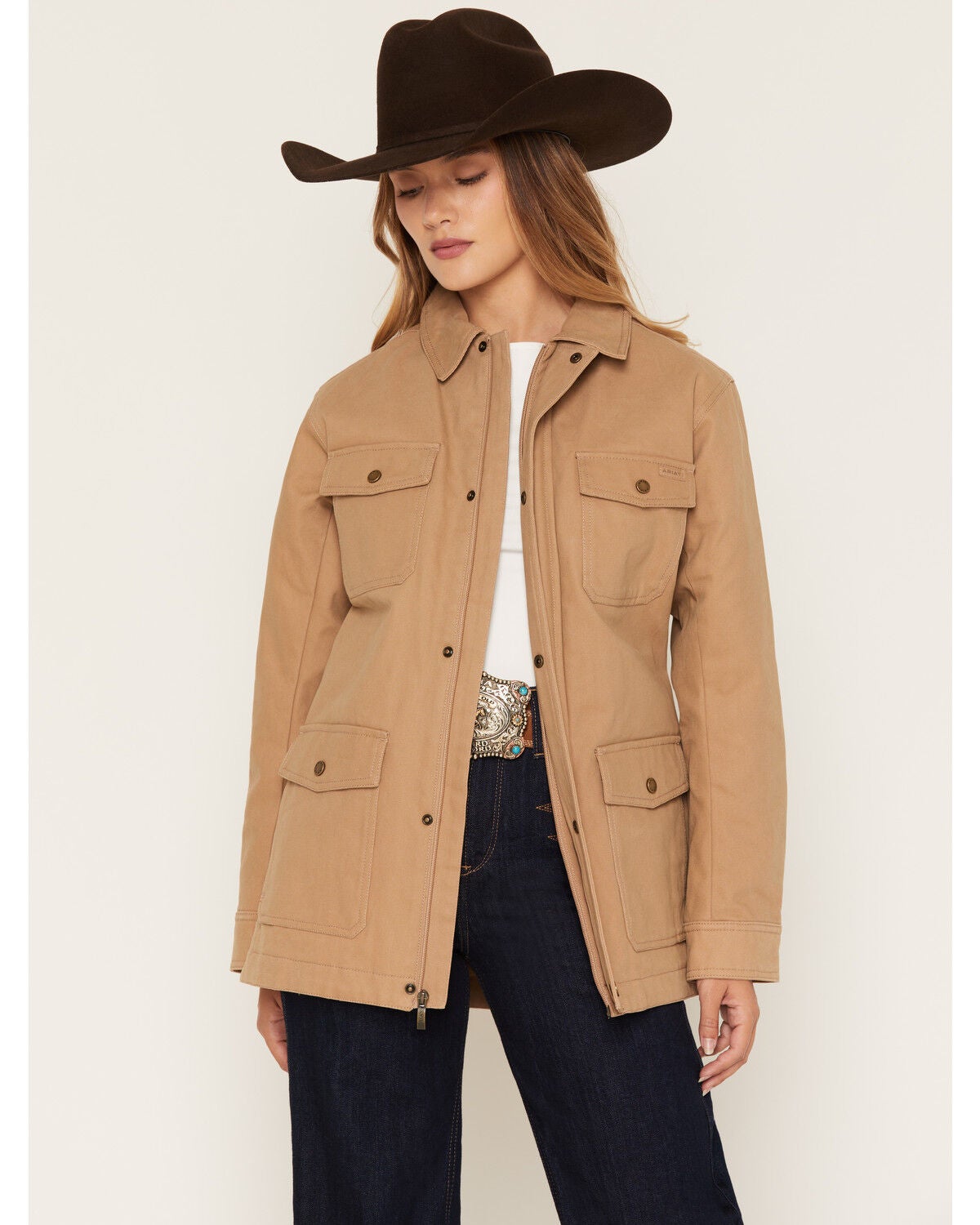 Image #1 - Ariat Women's Western Canvas Concealed Carry Chore Jacket, Beige, hi-res