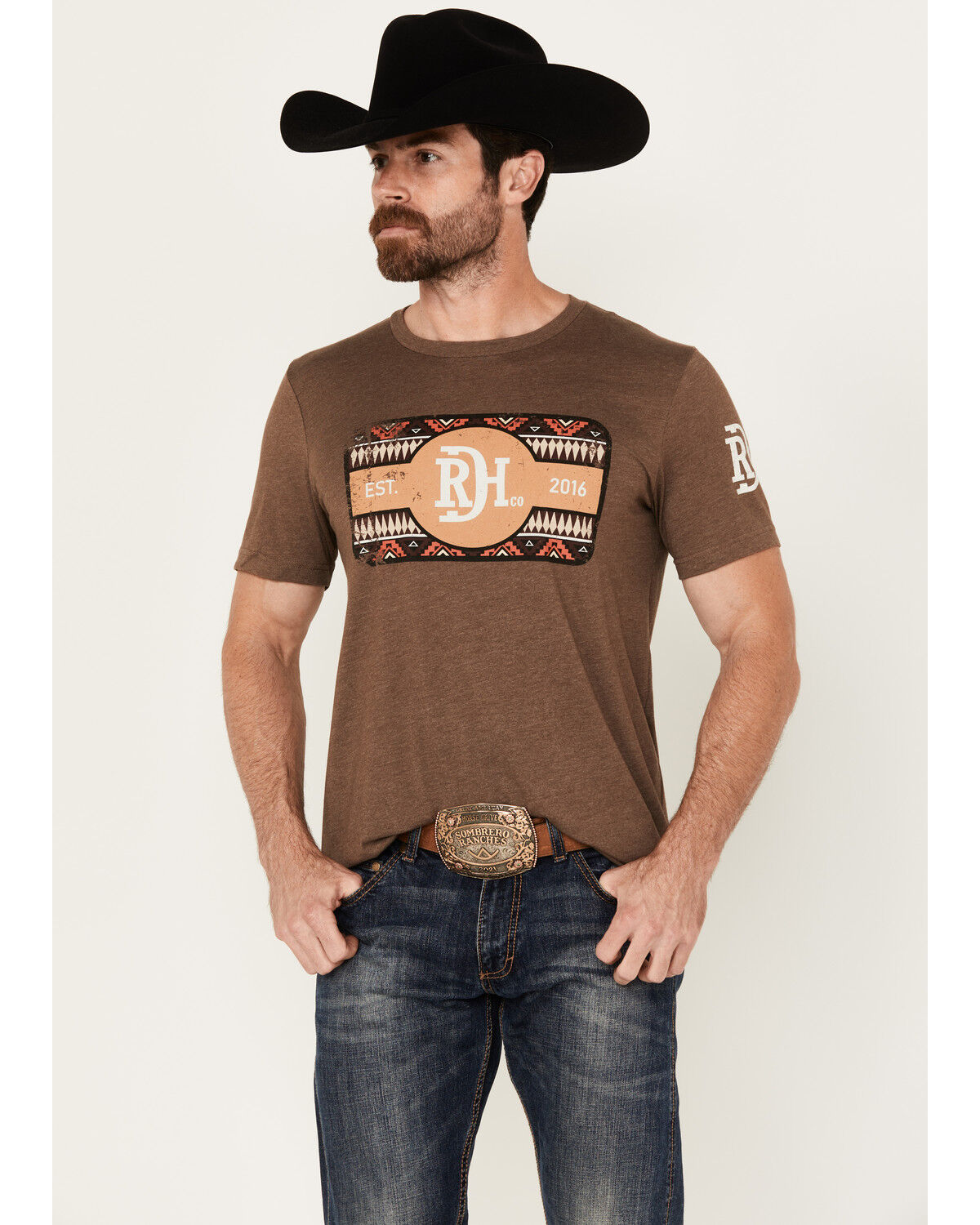 Image #1 - Red Dirt Hat Men's Copper Southwestern Print Logo Short Sleeve Graphic T-Shirt, Brown, hi-res
