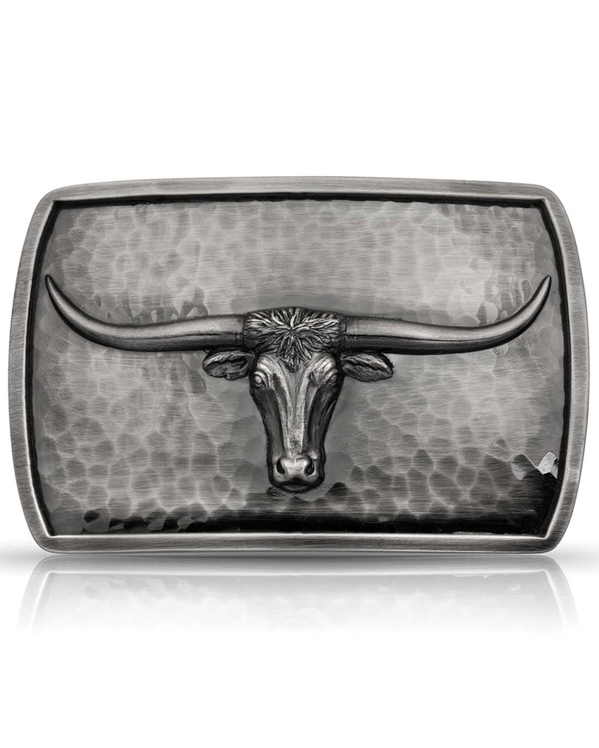 Montana Silversmiths Men's River Rock Cascade Longhorn Buckle, Silver, hi-res
