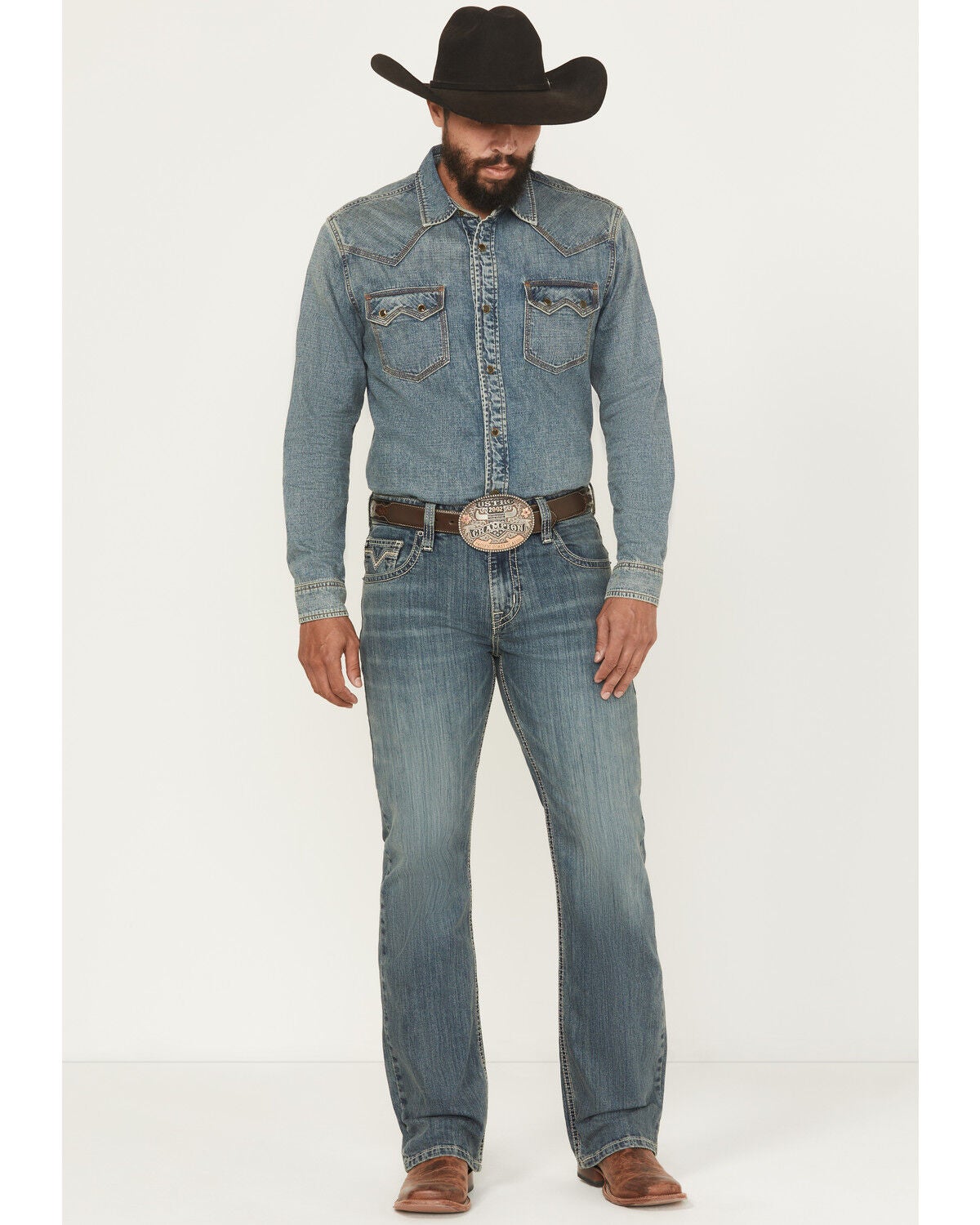Rock & Roll Denim Men's Medium Wash Double Barrel Relaxed Bootcut Stretch Denim Jeans, Medium Wash, hi-res