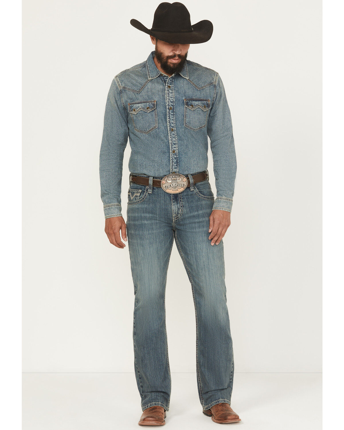Image #1 - Rock & Roll Denim Men's Medium Wash Double Barrel Relaxed Bootcut Stretch Denim Jeans, Medium Wash, hi-res