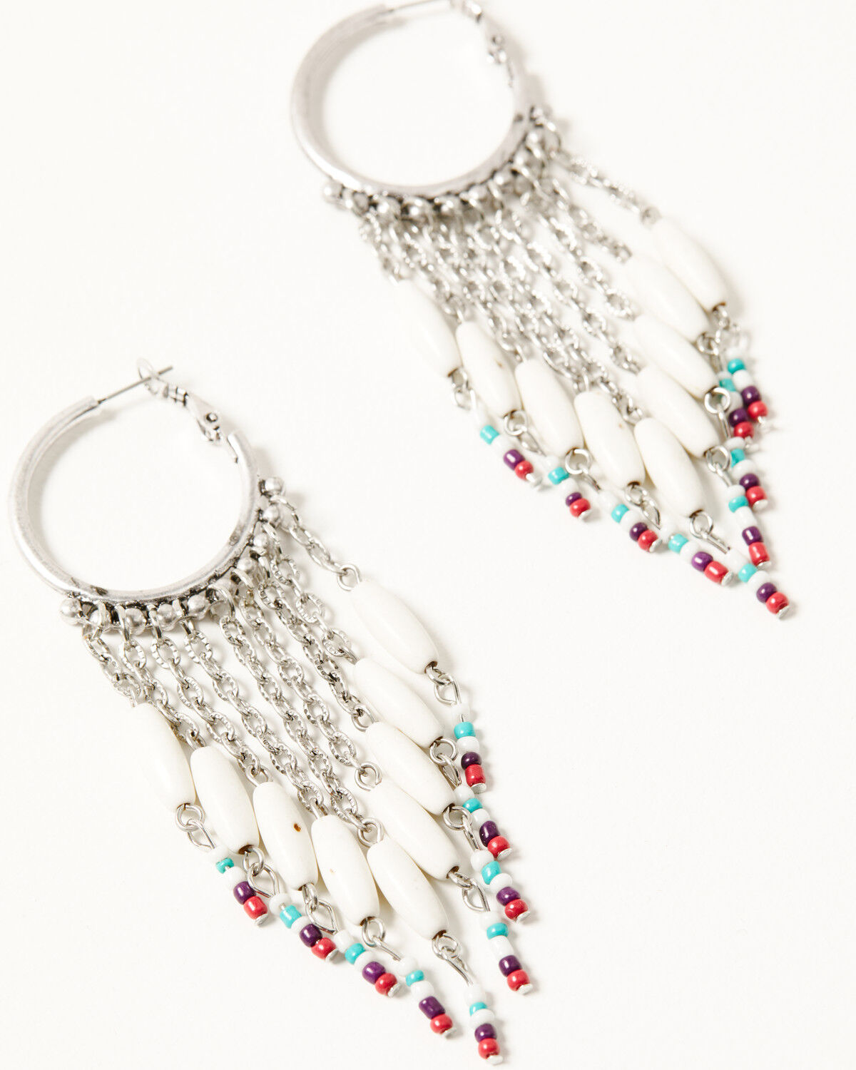 Image #2 - Cowgirl Confetti Women's Beaded Fringe Hoop Spice of Life Earrings, Silver, hi-res