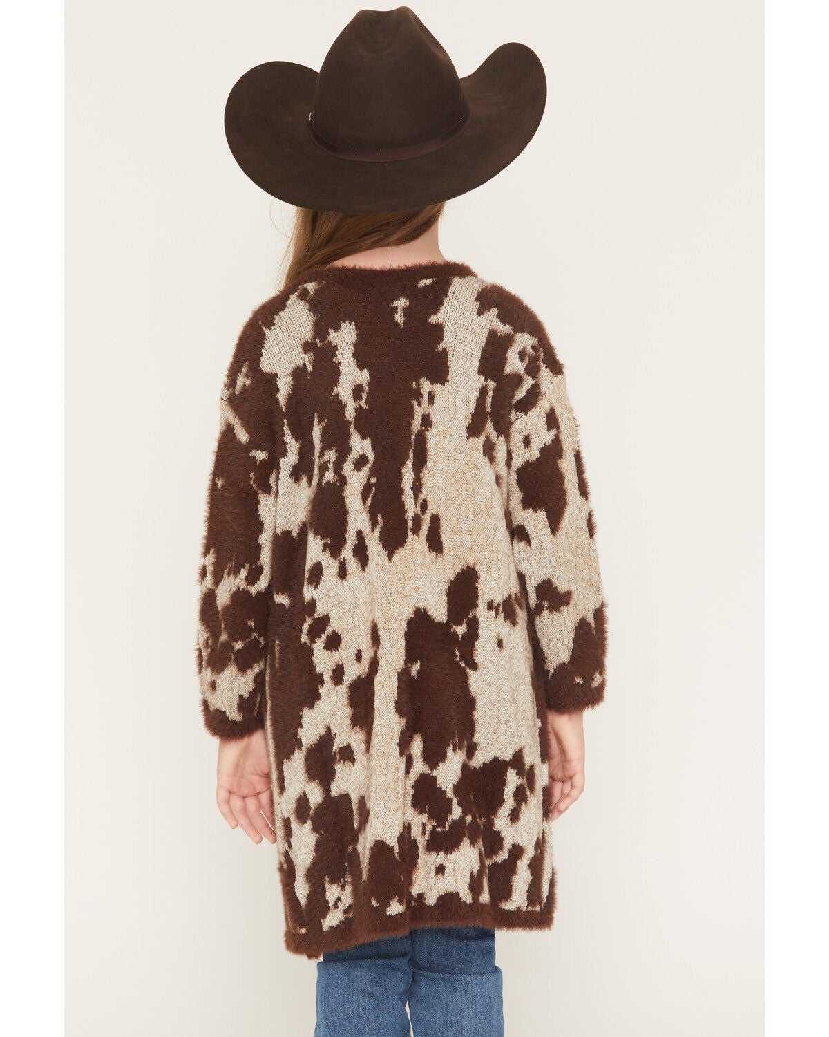 Image #4 - Shyanne Girls' Nellie Cow Print Eyelash Knit Cardigan, Brown, hi-res
