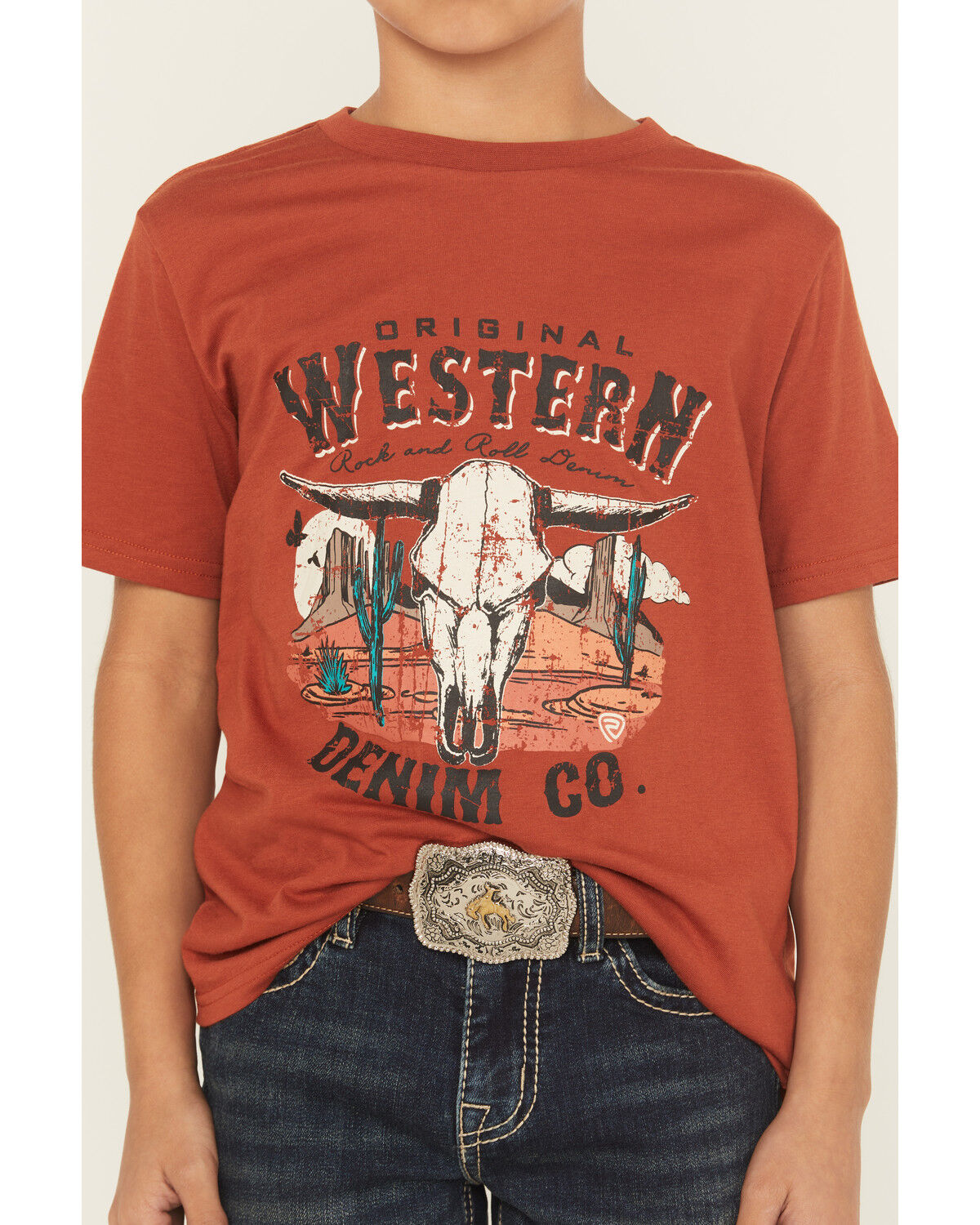 Image #3 - Rock & Roll Denim Boys' Longhorn Skull Logo Short Sleeve Graphic T-Shirt, Rust Copper, hi-res