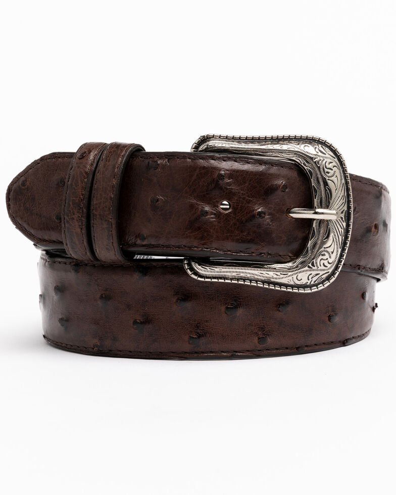 Cody James Men's Chocolate Full Quill Ostrich Exotic Belt , Chocolate, hi-res