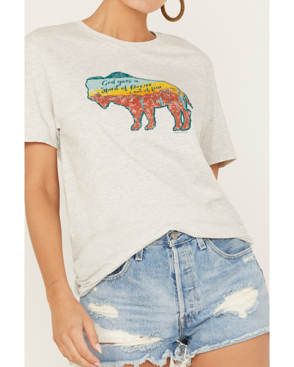 Image #3 - Kerusso Women's Bison Short Sleeve Graphic Tee, Oatmeal, hi-res