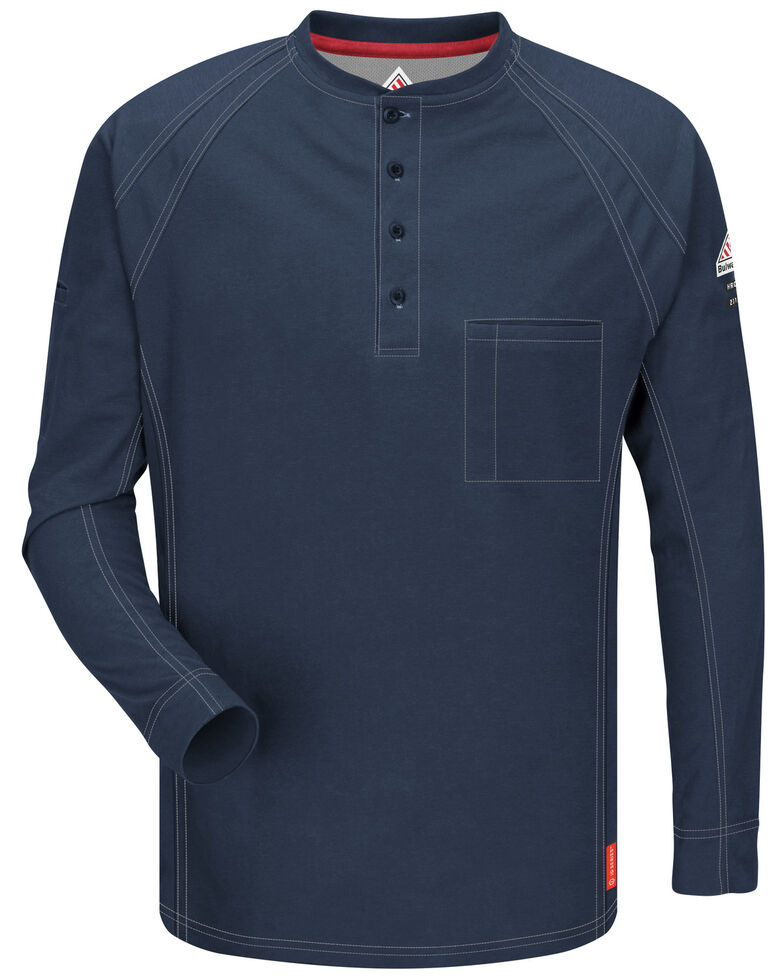 Bulwark Men's Dark Blue iQ Series Flame Resistant Henley Work Shirt , Dark Blue, hi-res