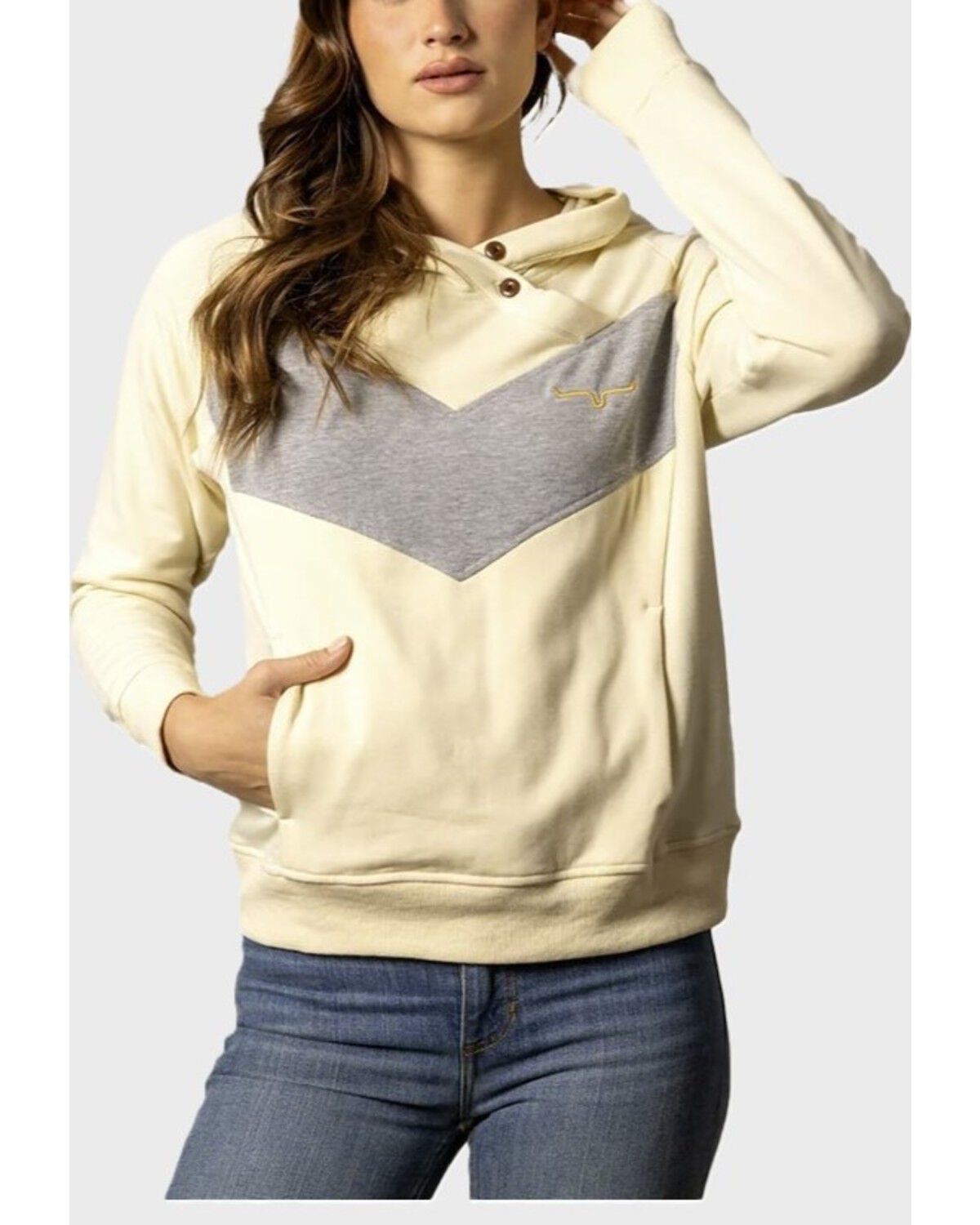 Image #1 - Kimes Ranch Women's Stella Crisscross Button Hoodie, Yellow, hi-res