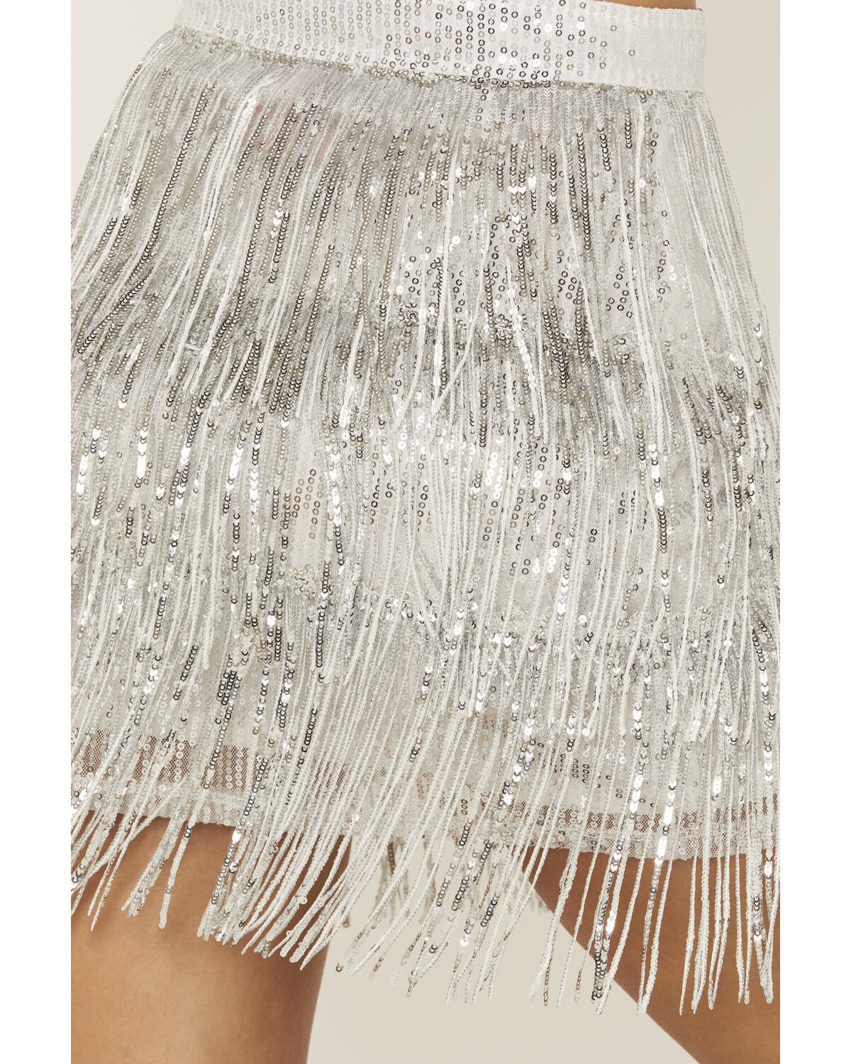 Image #4 - Rock & Roll Denim Women's Sequins Fringe Skirt, Silver, hi-res