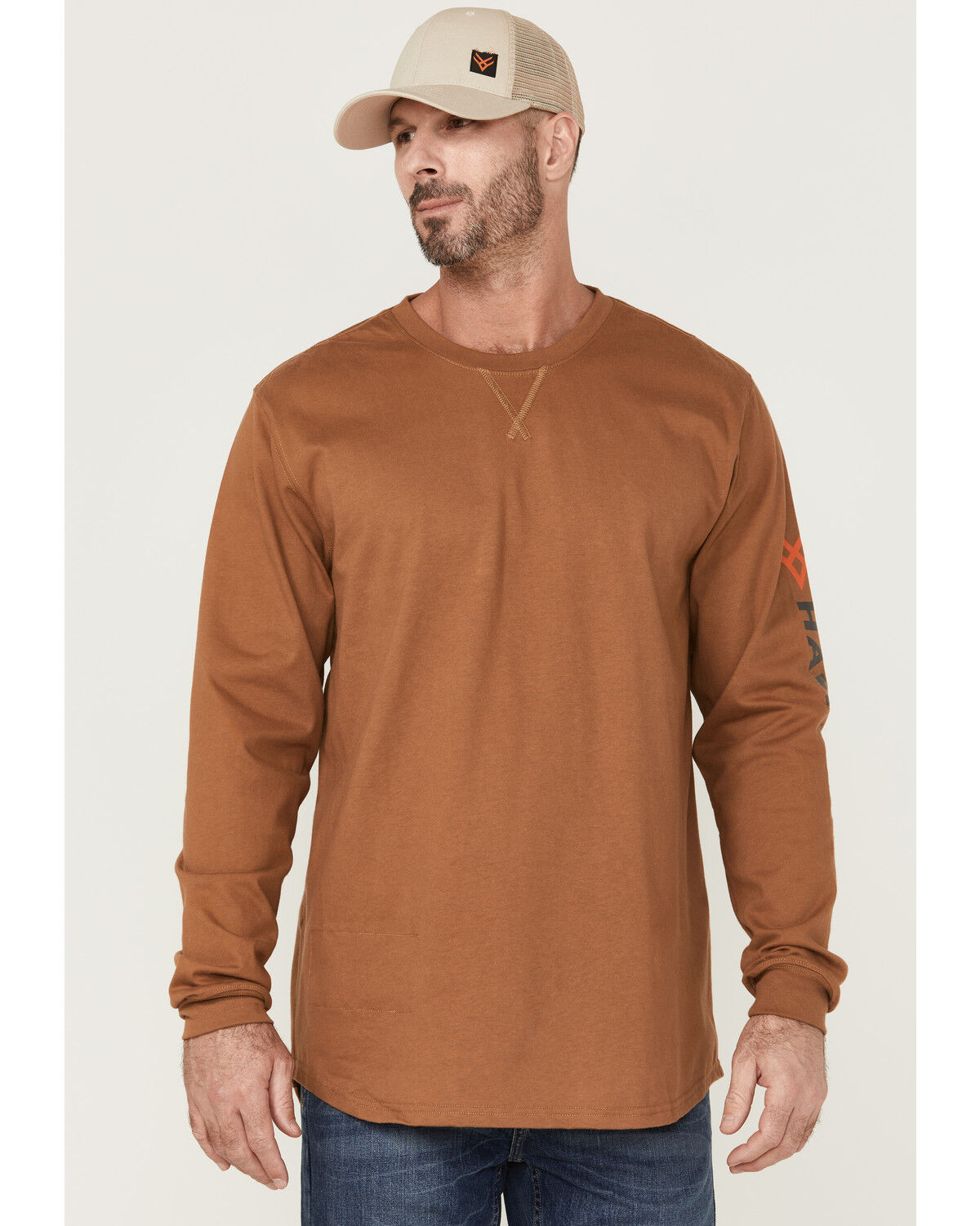 Image #1 - Hawx Men's FR Logo Long Sleeve Work T-Shirt, Russett, hi-res