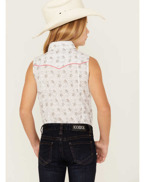 Image #4 - Rock & Roll Denim Girls' Floral Print Sleeveless Snap Western Shirt, White, hi-res