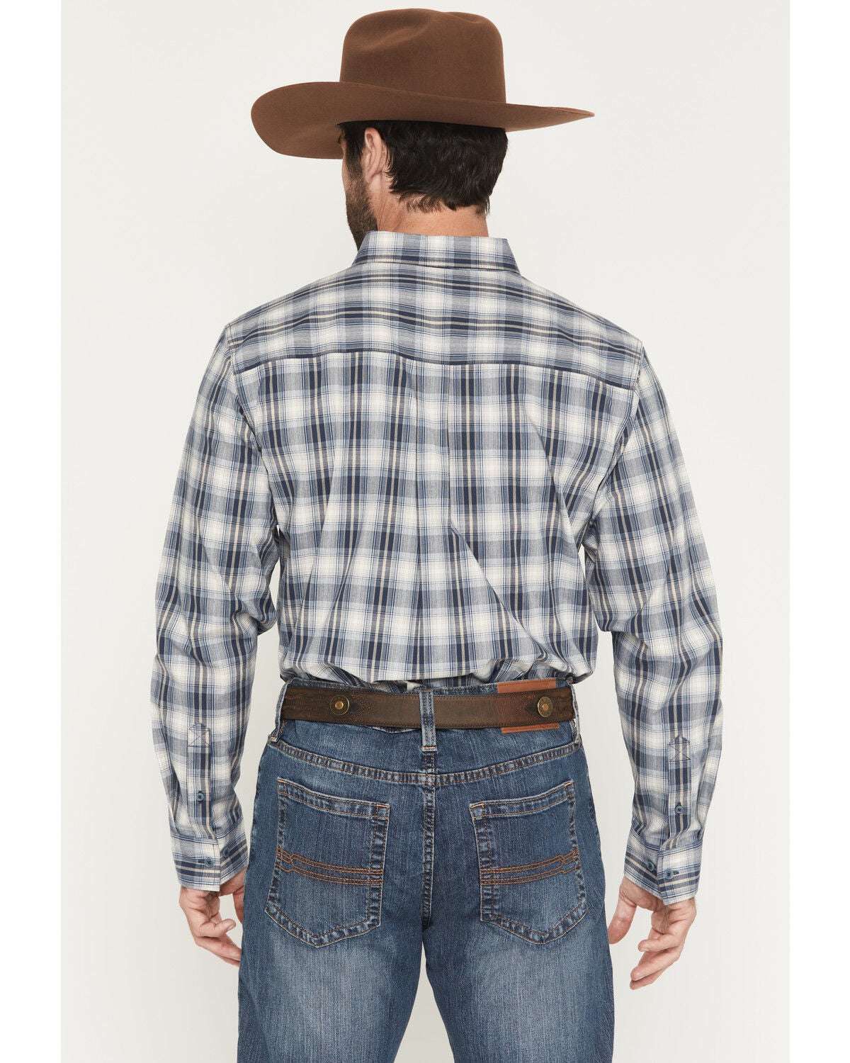 Image #4 - Cody James Men's Tennessee Trail Plaid Print Long Sleeve Button-Down Stretch Western Shirt, Blue, hi-res
