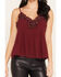 Image #3 - Miss Me Women's Sleeveless Embellished Pintuck Cami, Red, hi-res