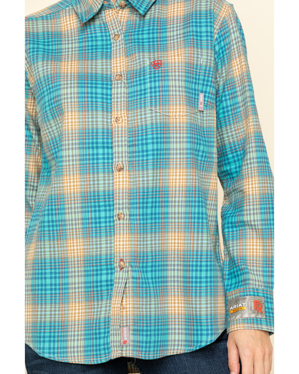 Image #4 - Ariat Women's Boot Barn Exclusive FR Savana Plaid Print Long Sleeve Work Shirt, , hi-res