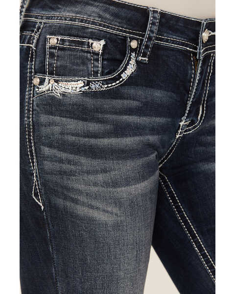 Image #4 - Grace in LA Women's Medium Wash Low Rise Floral Embroidered Pocket Stretch Bootcut Jeans , Dark Wash, hi-res