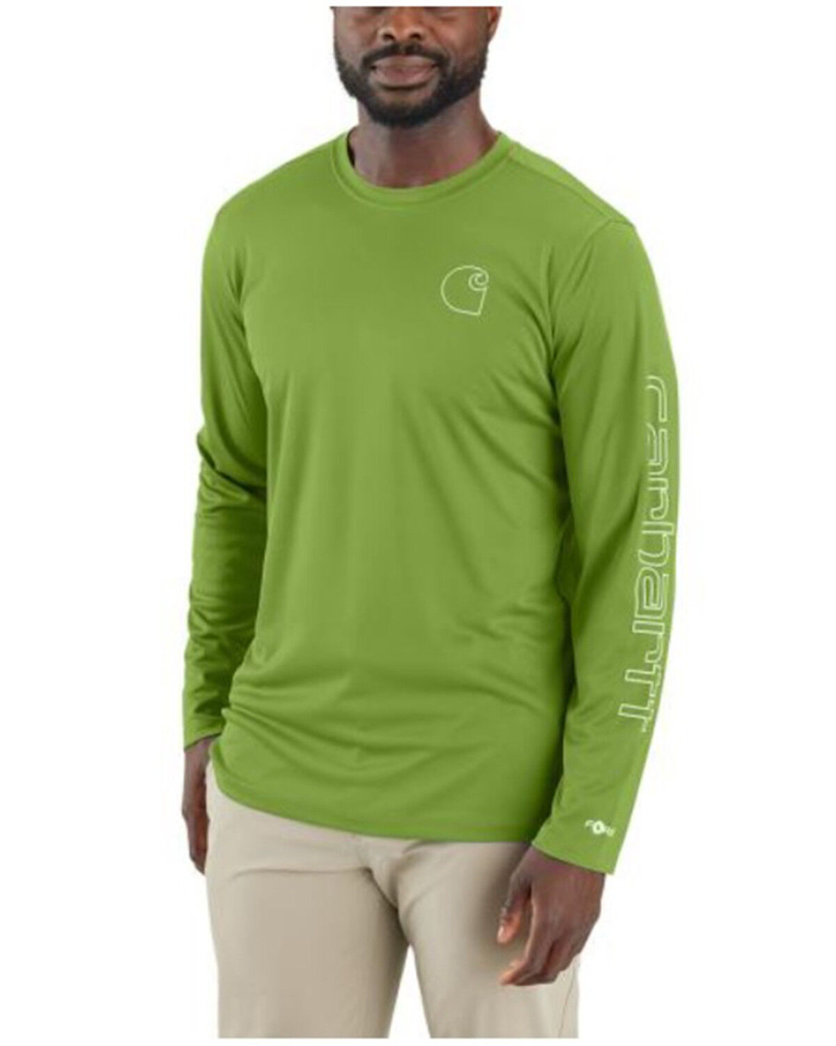 Image #1 - Carhartt Men's Force® Sun Defender™ Lightweight Long Sleeve Logo Graphic T-Shirt, Green, hi-res