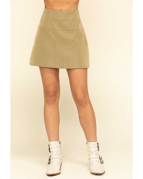 Image #1 - Free People Women's Days in The Sun Suede Skirt, Olive, hi-res