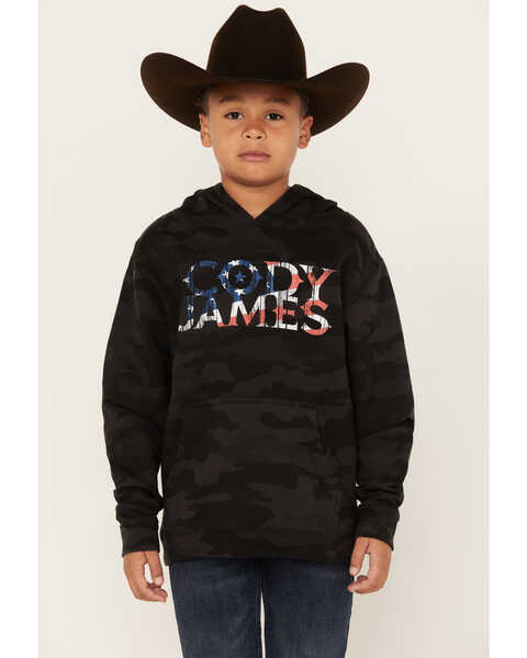 Cody James Boys' Flag Logo Camo Hooded Sweatshirt, Black, hi-res