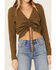 Image #2 - Wild Moss Women's Olive Ribbed Lurex Cinch Front Knit Top, Olive, hi-res
