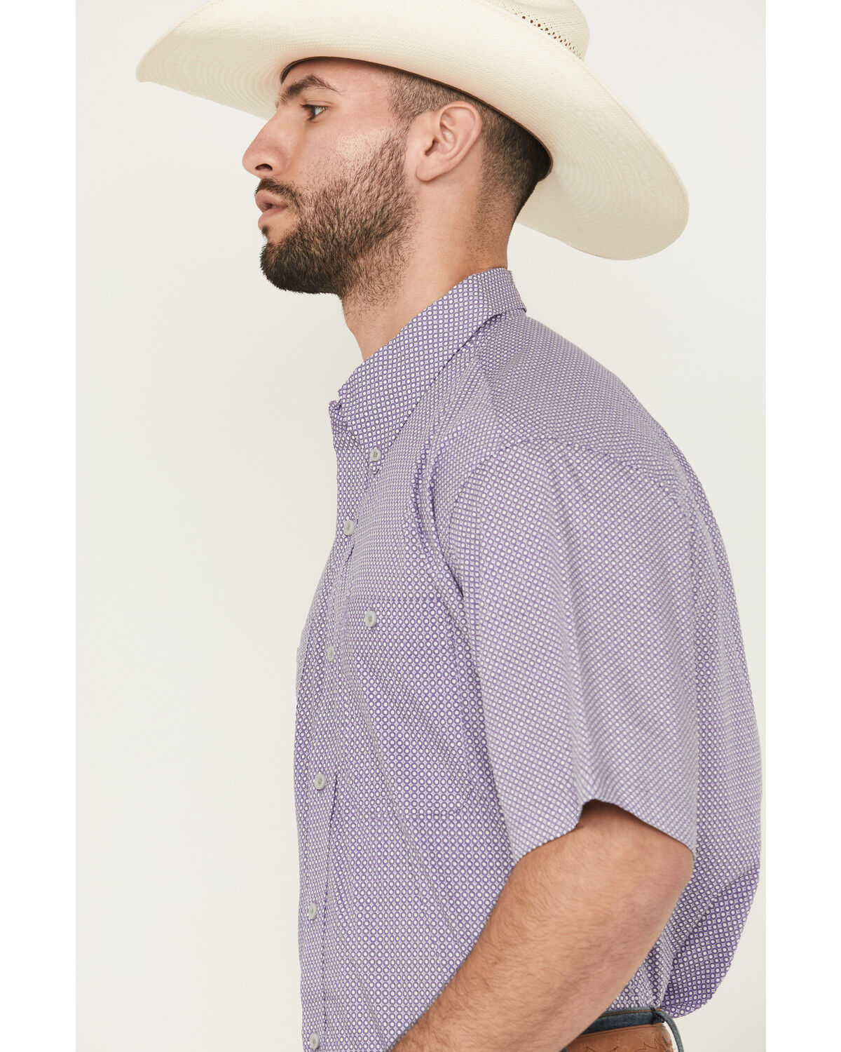 Image #2 - George Strait by Wrangler Men's Geo Print Short Sleeve Button-Down Stretch Western Shirt, Purple, hi-res