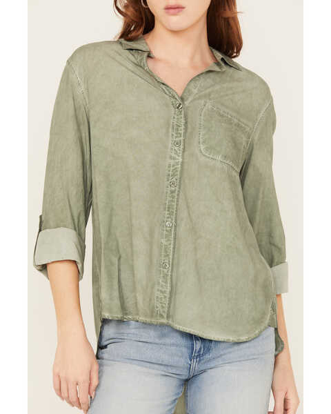 Image #3 - Velvet Heart Women's Washed Out Button Front Shirt, Olive, hi-res