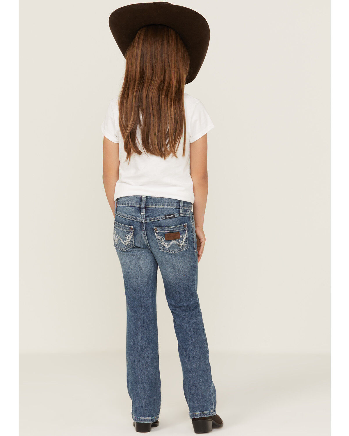 Image #3 - Wrangler Girls' Dakota Star Pocket Medium Wash Bootcut Jeans, Blue, hi-res
