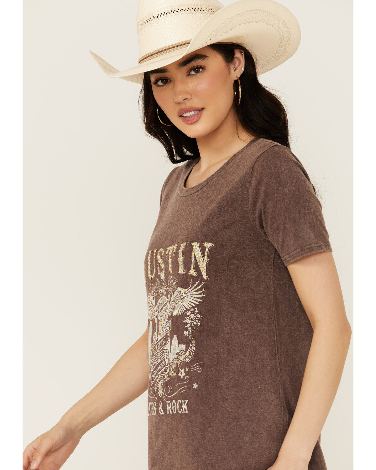 Image #2 - Blended Women's Austin Short Sleeve Graphic Midi T-Shirt Dress, Dark Brown, hi-res