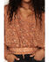 Image #3 - Revel Women's Metallic Floral Print Ruffle Blouse, Rust Copper, hi-res