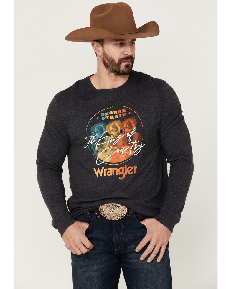 George Strait By Wrangler Men's King Of Country Signature Graphic Long Sleeve Shirt, Black, hi-res