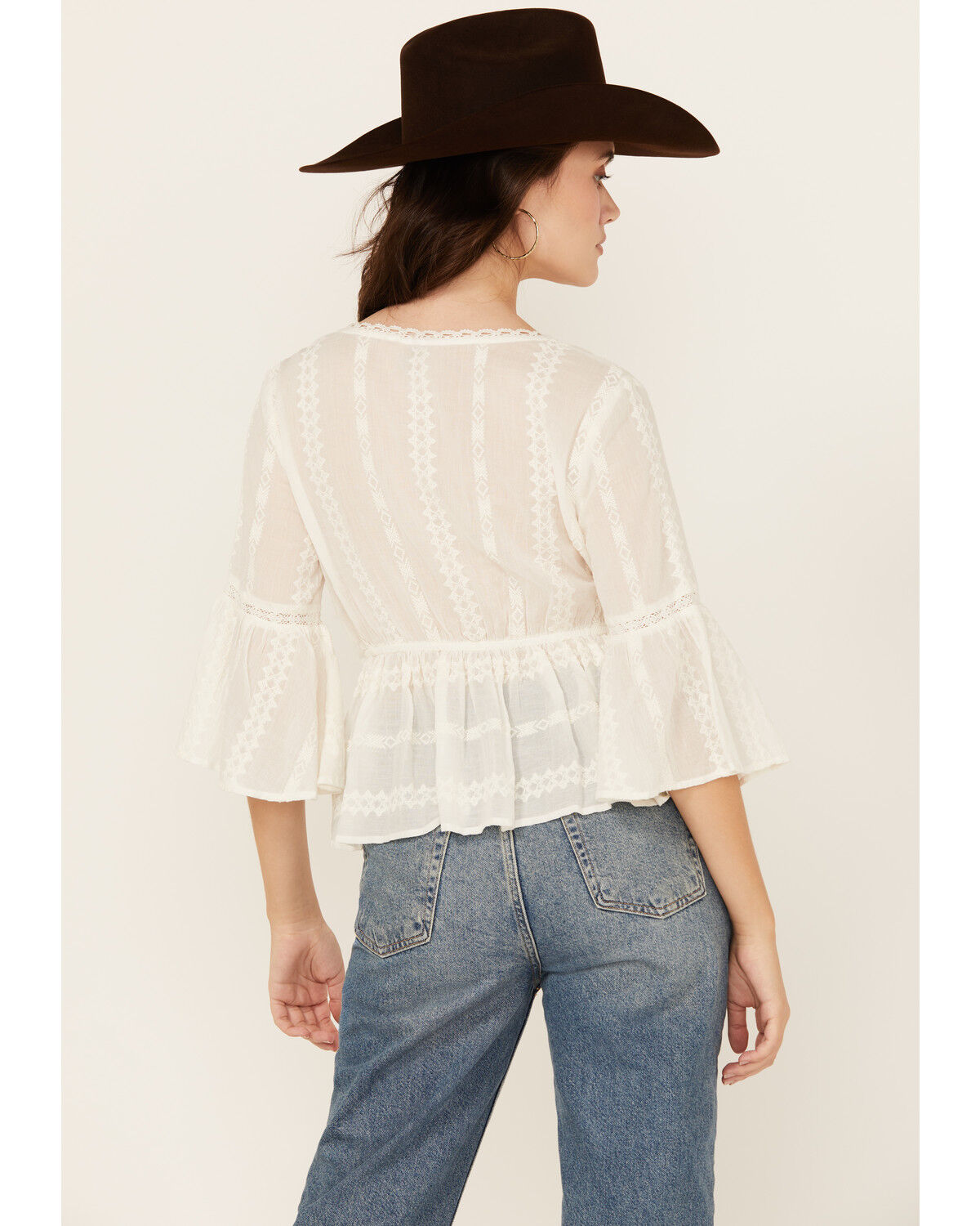 Image #4 - Shyanne Women's Inset Lace Embroidered Peasant Top, White, hi-res