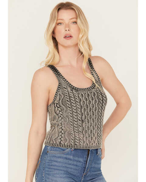 Image #2 - Free People Women's High Tide Cable Knit Sweater Tank , Black, hi-res