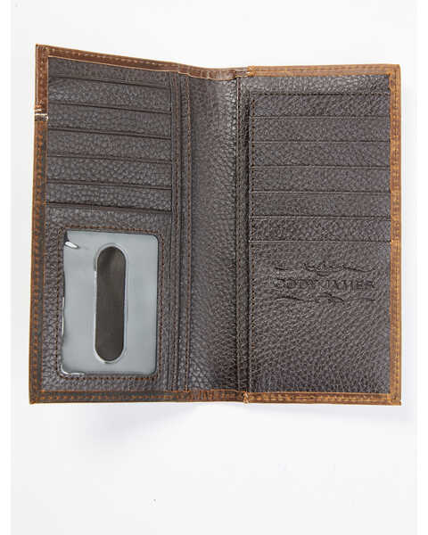 Image #2 - Cody James Men's Ostrich Tooled Checkbook Wallet, Brown, hi-res